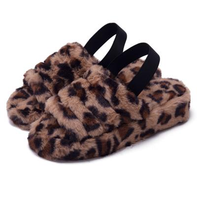 China Cushioning Winter Fashion Women Furry Slippers Slip Slope With Elastic Bands, Plush Cotton Open-toed Slippers for sale