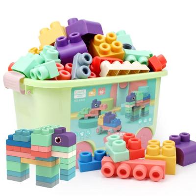 China Baby 0-3 Years Old Large Particles Building Blocks Children Education Puzzle Assembly Toy Gift Eco-friendly Silicone Material Soft Rubber for sale