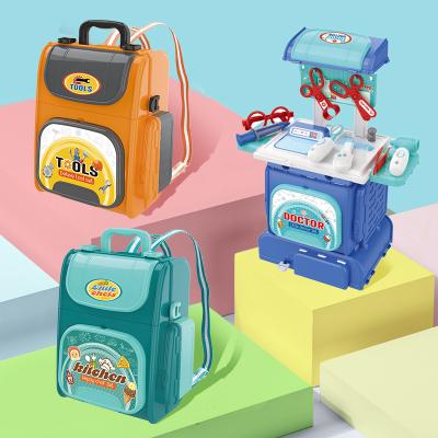 China Amazon Hot Sale Plastic Kids Play Kitchen Toy Pretend Play Room Kitchen Toy Backpack 2 in 1 Set Funny Makeup Toy for sale