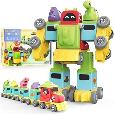 China Toy Dinosaur Robot Train Educational Set 5 in 1 Truck Stem Building Toys Disassemble Toys for Kid Deformation Robot Toys for sale