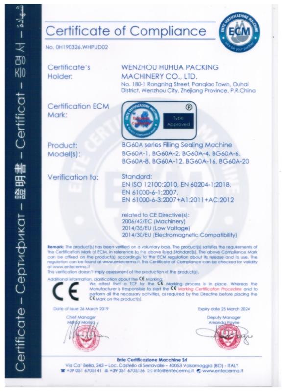 CE - Wenzhou Huhua Packing Machinery Co., Ltd.