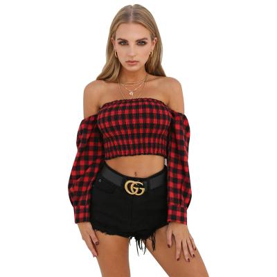 China Women Cotton Control Long Sleeve Anti-pilling Cotton Top Blouse European Sexy Short Backless Off-shoulder Crop Top for sale