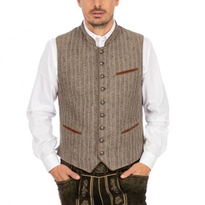 China 100% Leinen Brown Stand-up Collar Anti-Wrinkle Straight Trachten Men's Vest for sale