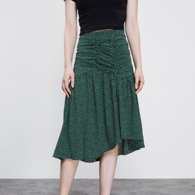 China Wholesale Plus Size High Waist Casual Polka Dot Chiffon Pleated Midi A-Line Skirt for sale