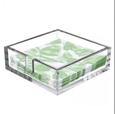 China Handmade Lucite Cocktail Napkin Napkin Holder Square Acrylic Napkin Holder For Lunch Dinner Guest for sale