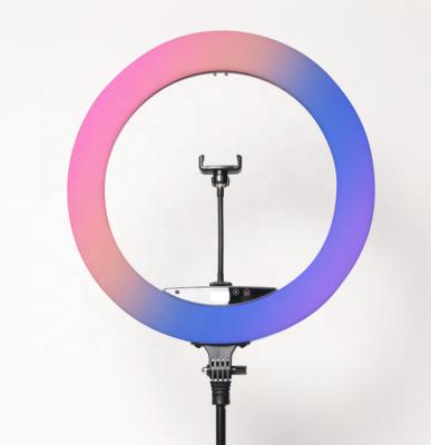 China Professional PORTABLE Phone Holder Tripod Bag Rotating 18inch RGB Rainbow Ring Light for sale