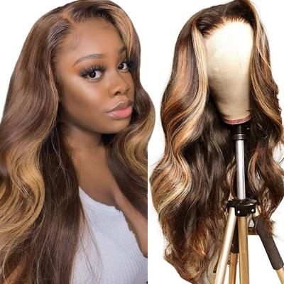 China Glueless Wigs with 4 Combs (Two Sides & Front & Back). LWIGS Hair Wig 13x4 Pre Plucked 150%, 4/27 Ombre Highlight Lace Front Human Hair Wig, Highlight Body Wave Wig for sale