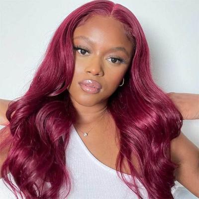 China Glueless Wigs with 4 Combs (Two Sides & Front & Back). LWIGS 99J Burgundy Straight Body Wave 13x4 Burgundy Lace Front Pre Plucked Human Hair Transparent Hair Wigs For Black Women for sale