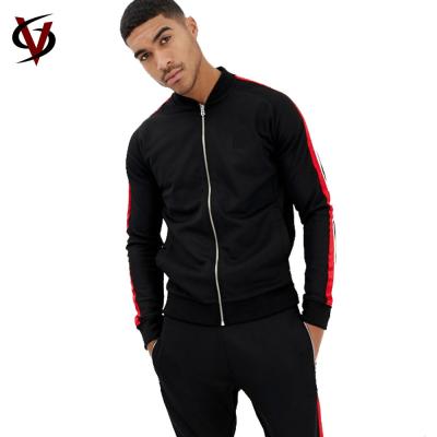 China Mens Cheap Cotton Polyester Fitness Tracksuits  with Custom Side Stripes for sale