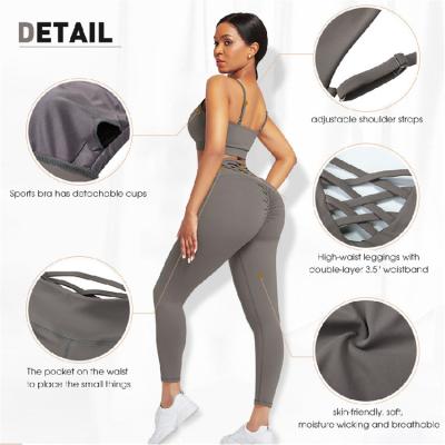 China Sexy Yoga Fitness Women Yoga Pants Sets 3 Pieces Set Crop Top Gym Workout Sets Clothing for Women for sale