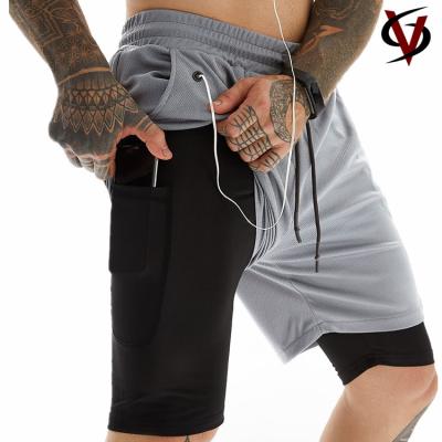 China Ready To Ship Summer Sport Gym Fitness Polyester Quick Dry Short Custom 2 Piece in One Men's Shorts for sale