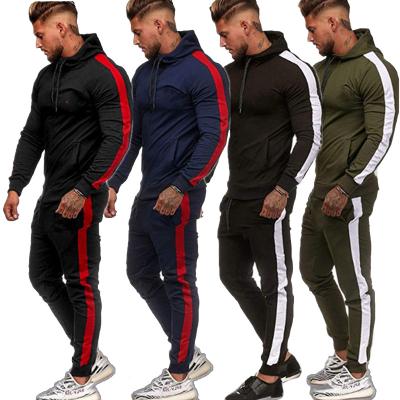 China Private Label Logo Stripe Tracksuits Breathable Custom Sweatshirts Hoodies Set Casual Running Jogging Sport Suit Men Tracksuit for sale