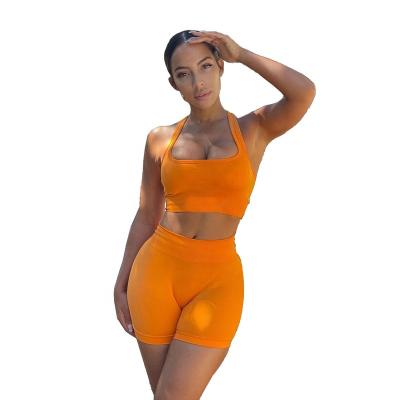 China QUICK DRY Women Plus Size Active Wear Sets 2022 Summer Crop Two Piece Top And Biker Shorts Yoga Seamless Sets for sale