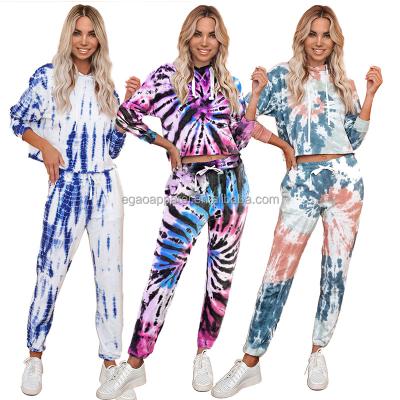 China Casual Two Piece Anti-wrinkle Tie Dye Sets Newcomers Women Clothing For Women Culture Knit 2 Piece Hoodie Sets Women for sale