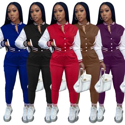 China 2021 QUICK DRY Women 2 Piece Set Varsity Baseball Coats Jackets Autumn Winter Warm Streetwear Long Sleeve Bomber Jacket And Pant Set Women for sale