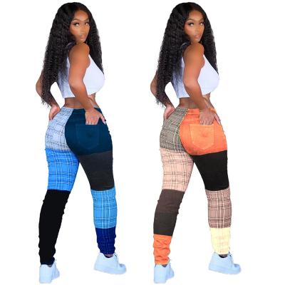 China Multi Color Block Women Pants Anti-Static Casual Straight Tube Breeches Patchwork Stacked Pants For Women for sale