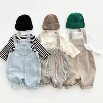 China Color Fade Proof Custom cute neutral baby toddler blue checkered washed denim overalls clothes for sale