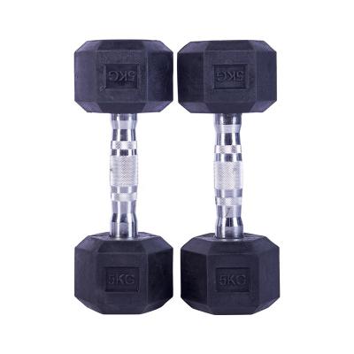 China Eco-friendly Weightlifting Gym Equipments 10kg Sale Gym Rubber Iron Hex Dumbbells for sale