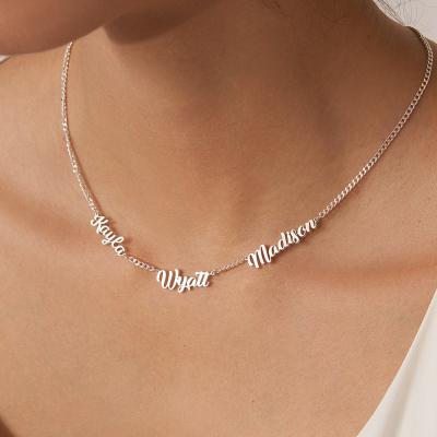 China Customized TRENDY 925 Sterling Silver Jewelry Mom Gift Personalized Three Name Initial Pendant Necklace for sale