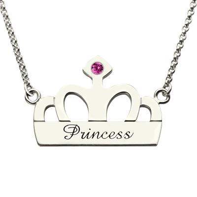 China Cute 925 Sterling Silver Handmade Personalized Name Crown Pendant with Stone Birthday Tasty Gift Idea for Girl Name Letter Necklace for sale