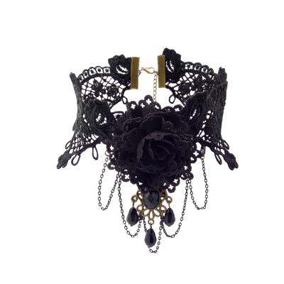 China New Trendy Princess Black Lace Choker Fashion Necklace For Women Party Jewelry Lolita Exaggerated Gothic Necklace for sale