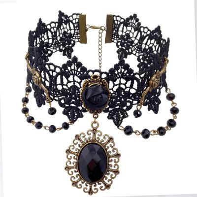 China New Fashion Vintage Black Classic Short Necklace Women Gothic Pearl Choker Necklace Jewelry For Cosplay Party for sale