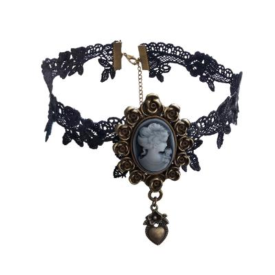 China FASHIONABLE Vintage Gothic Necklace Lace Jewelry Fake Statement Necklace and Women Accessories Choker Pendant Necklace for sale