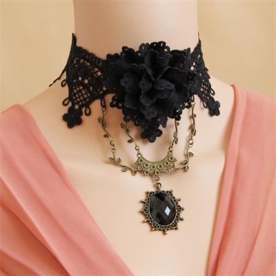 China Europe and America Vintage Gothic Lace Collar Jewelry Statement Fake Necklace and Women Accessories Choker Pendant Necklace for sale