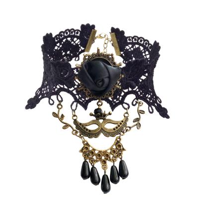 China FASHIONABLE Gothic Jewelry Vintage Lace Up Collars And Necklace Women Accessories Choker Necklace Fake Flower Pendants for sale