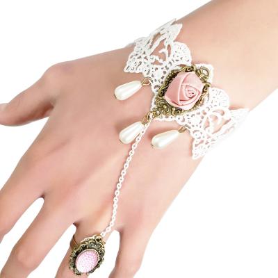 China Neo-Gothic White Lace Gothic Jewelry For Cosplay Party Women Bangles Bracelets Wrist Jewelry Gift for sale