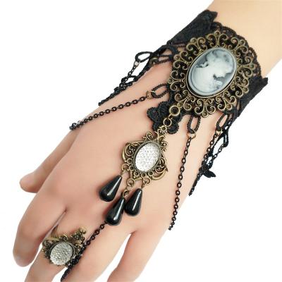 China New Vintage Fashion Black Lace Bangle Jewelry For Women Gothic Bangle Bracelet for sale