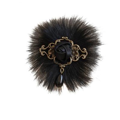 China Handmade Rabbit Hair Vintage Corsage Buckle Women Party Antique Accessories Rabbit Hair Pin Brooch Jewelry for sale