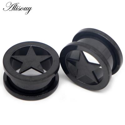 China TRENDY Alisouy 2PC 6-25mm Stainless steel Anodized Screw On Hollow Star Tunnels Ear Plugs Earlets Expander Gauges Body Piercing Jewelry for sale