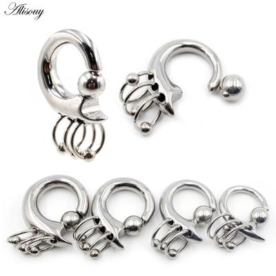 China TRENDY Alisouy 1PC Stainless Steel Spring Clip Ball Bead Ring Ear Weights Large Gauge Stretched Lobe Earrings Ear Expander Body Jewelry for sale