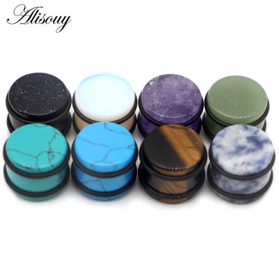 China TRENDY 2Pieces Natural Stone Ear Plugs Gauges Women Men Earrings Ear Flesh Tunnel Expander Ear Stretcher Body Piercing Jewelry 5mm-16mm for sale