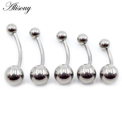 China TRENDY Alisouy 1PC 8-16mm Length G23 Titanium Steel Ball Barbell Sexy Ball Belly Ring Navel Piercing Women Men Button Ring Body Jewelry for sale