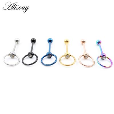 China Hiphop Alisouy 1PC Zircon CZ Stainless Steel Tongue Barbell Piercing Thread Unisex Women 14G Labret Lip Nipple Rings Bar Body Jewelry for sale