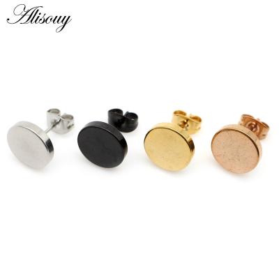 China TRENDY Alisouy 2 Pieces Fashion Punk Earrings Round Bolt Stud Earrings Male Gothic Black Gold color Earrings Men women Jewelry Gift for sale