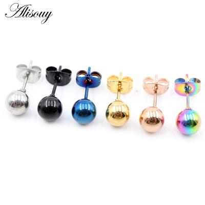 China TRENDY Alisouy 2 Pieces 20g Surgical Steel Black Blue Gold Color Ball Stud Earrings Punk Ear Tragus Ear Piercing Taper For Men Women for sale