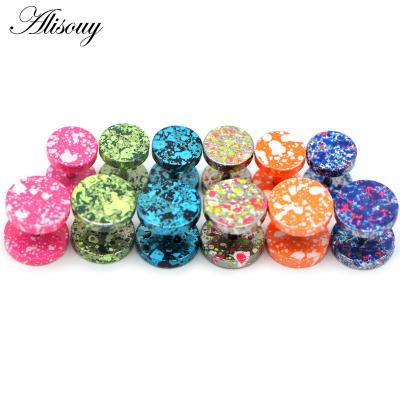 China Punk Alisouy 2pcs Women men cool ear plugs Round stud earrings 8mm 10mm stainless steel Nightclub candy color Paint Punk jewelry for sale