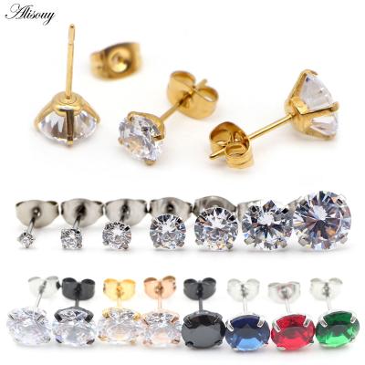 China TRENDY Alisouy 2pcs Small Gold Color Earrings Stone CZ Crystal Ear Studs Surgical Steel Cubic Zirconia Helix Earring Women Accessories for sale