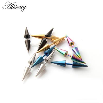 China Punk Alisouy 2 Pieces Fashion Punk Rock Rivet Spike Tip Cone Stainless Steel Women Men Ear Stud Earrings Piercing Body Jewelry for sale