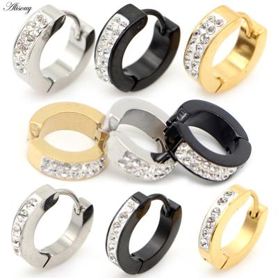 China Hiphop Alisouy 2PC Cute Crystal Zircon Small circle Round Hoop Earrings For Women Men Stainless Steel Ear Cuff Brincos Huggie Jewelry for sale