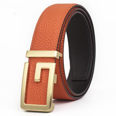 China Fanshion Men's G Letter Belt Buckle Fashion Brand Genuine Cowhide Luxury Casual Smooth Copper Belt Wholesale Manufacturers for sale