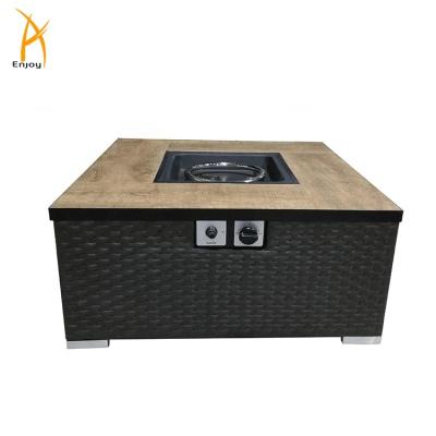 China Stocked Fire Pit Table Outdoor Rattan Garden Propane Wicker Table for sale