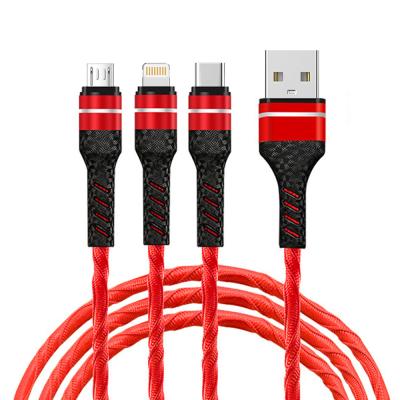 China Zwart / rood 3 in 1 gevlochten laadkabel 1M lengte USB 2.0 snellaadkabel Te koop