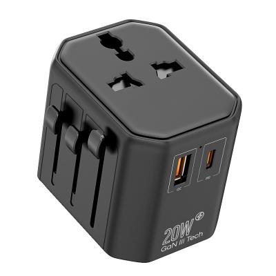 China Universal Travel GaN Power Adapter 20W Worldwide International Wall Charger for sale