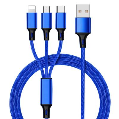 China Customizable 3 In 1 Data Cable For Mobile Phone Charging 1.2M 2A Braided USB Cable with OEM Support for sale