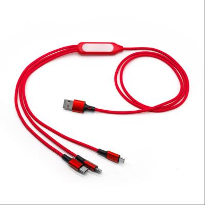 China 1.2M 2A Braided +ABS+aluminum USB Cable Customizable 3 In 1 LED LIGHT Data Cable For Mobile Phone Charging for sale