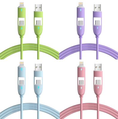 China 1m C-C66W C-L27W Silicone multifunção 4 em 1 cabo de carregamento cabo de dados USB de carregamento rápido à venda